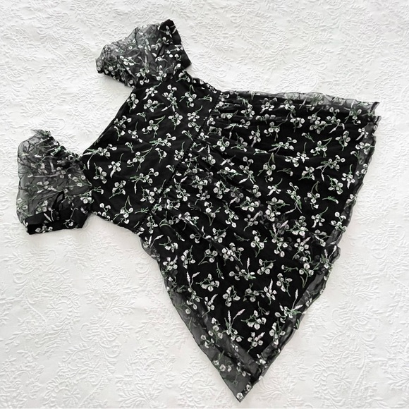 NWT Lulus Radiant Love Black Floral Embroidered Short Sleeve Skater Dress 2X - Picture 4 of 9
